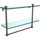  16 Inch Two Tiered Glass Shelf with Integrated Towel Bar, Venetian Bronze