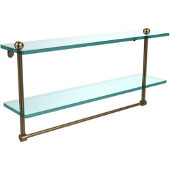  22 Inch Two Tiered Glass Shelf with Integrated Towel Bar, Brushed Bronze