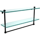  22 Inch Two Tiered Glass Shelf with Integrated Towel Bar, Matte Black