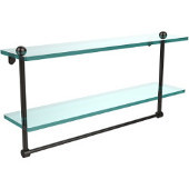  22 Inch Two Tiered Glass Shelf with Integrated Towel Bar, Oil Rubbed Bronze