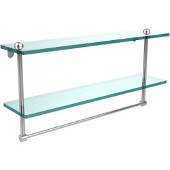  22 Inch Two Tiered Glass Shelf with Integrated Towel Bar, Polished Chrome