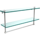  22 Inch Two Tiered Glass Shelf with Integrated Towel Bar, Satin Chrome