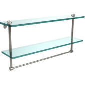  22 Inch Two Tiered Glass Shelf with Integrated Towel Bar, Satin Nickel