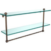  22 Inch Two Tiered Glass Shelf with Integrated Towel Bar, Venetian Bronze
