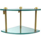  Two Tier Corner Glass Shelf, Unlacquered Brass