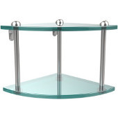  Two Tier Corner Glass Shelf, Satin Chrome