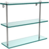  16 Inch Triple Tiered Glass Shelf, Satin Chrome