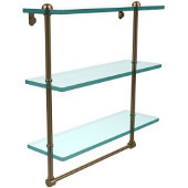  16 Inch Triple Tiered Glass Shelf with Integrated Towel Bar, Brushed Bronze