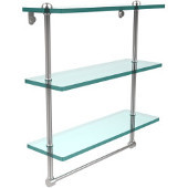  16 Inch Triple Tiered Glass Shelf with Integrated Towel Bar, Polished Chrome