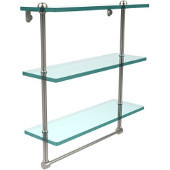  16 Inch Triple Tiered Glass Shelf with Integrated Towel Bar, Polished Nickel