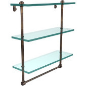  16 Inch Triple Tiered Glass Shelf with Integrated Towel Bar, Venetian Bronze