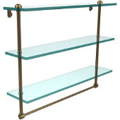  22 Inch Triple Tiered Glass Shelf with Integrated Towel Bar, Brushed Bronze
