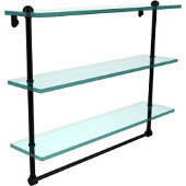  22 Inch Triple Tiered Glass Shelf with Integrated Towel Bar, Matte Black