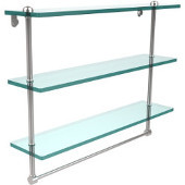  22 Inch Triple Tiered Glass Shelf with Integrated Towel Bar, Polished Chrome