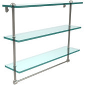  22 Inch Triple Tiered Glass Shelf with Integrated Towel Bar, Polished Nickel