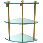  Three Tier Corner Glass Shelf, Polished Brass