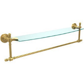  Retro Dot Collection 24 Inch Glass Vanity Shelf with Integrated Towel Bar, Unlacquered Brass
