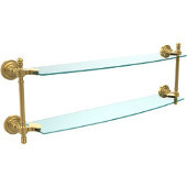  Retro Dot Collection 24 Inch Two Tiered Glass Shelf, Unlacquered Brass