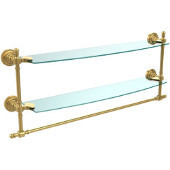 Retro Dot Collection 24 Inch Two Tiered Glass Shelf with Integrated Towel Bar, Unlacquered Brass