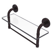  Remi Collection 16'' Glass Vanity Shelf with Integrated Towel Bar in Antique Bronze, 16'' W x 5'' D x 8'' H