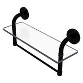  Remi Collection 16'' Glass Vanity Shelf with Integrated Towel Bar in Matte Black, 16'' W x 5'' D x 8'' H