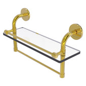  Remi Collection 16'' Gallery Glass Shelf with Towel Bar in Polished Brass, 16'' W x 5'' D x 8'' H