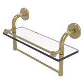  Remi Collection 16'' Gallery Glass Shelf with Towel Bar in Satin Brass, 16'' W x 5'' D x 8'' H