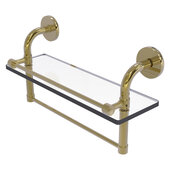  Remi Collection 16'' Gallery Glass Shelf with Towel Bar in Unlacquered Brass, 16'' W x 5'' D x 8'' H