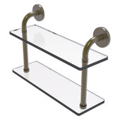  Remi Collection 16'' Two Tiered Glass Shelf in Antique Brass, 16'' W x 5'' D x 11'' H