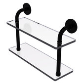  Remi Collection 16'' Two Tiered Glass Shelf in Matte Black, 16'' W x 5'' D x 11'' H