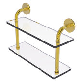  Remi Collection 16'' Two Tiered Glass Shelf in Polished Brass, 16'' W x 5'' D x 11'' H