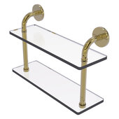  Remi Collection 16'' Two Tiered Glass Shelf in Unlacquered Brass, 16'' W x 5'' D x 11'' H