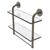  Remi Collection 16'' Two Tiered Glass Shelf with Integrated Towel Bar in Antique Brass, 16'' W x 5'' D x 14'' H