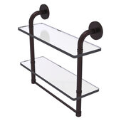  Remi Collection 16'' Two Tiered Glass Shelf with Integrated Towel Bar in Antique Bronze, 16'' W x 5'' D x 14'' H