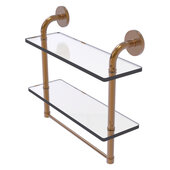  Remi Collection 16'' Two Tiered Glass Shelf with Integrated Towel Bar in Brushed Bronze, 16'' W x 5'' D x 14'' H
