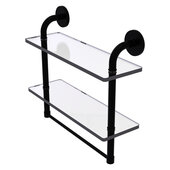  Remi Collection 16'' Two Tiered Glass Shelf with Integrated Towel Bar in Matte Black, 16'' W x 5'' D x 14'' H
