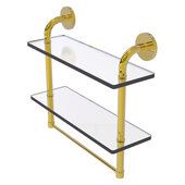 Remi Collection 16'' Two Tiered Glass Shelf with Integrated Towel Bar in Polished Brass, 16'' W x 5'' D x 14'' H