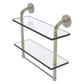  Remi Collection 16'' Two Tiered Glass Shelf with Integrated Towel Bar in Polished Nickel, 16'' W x 5'' D x 14'' H
