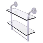  Remi Collection 16'' Two Tiered Glass Shelf with Integrated Towel Bar in Satin Chrome, 16'' W x 5'' D x 14'' H