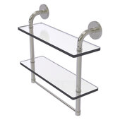  Remi Collection 16'' Two Tiered Glass Shelf with Integrated Towel Bar in Satin Nickel, 16'' W x 5'' D x 14'' H