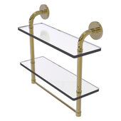  Remi Collection 16'' Two Tiered Glass Shelf with Integrated Towel Bar in Unlacquered Brass, 16'' W x 5'' D x 14'' H