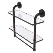  Remi Collection 16'' Two Tiered Glass Shelf with Integrated Towel Bar in Venetian Bronze, 16'' W x 5'' D x 14'' H