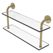  Remi Collection 22'' Two Tiered Glass Shelf in Unlacquered Brass, 22'' W x 5'' D x 11'' H