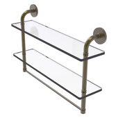  Remi Collection 22'' Two Tiered Glass Shelf with Integrated Towel Bar in Antique Brass, 22'' W x 5'' D x 14'' H