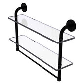  Remi Collection 22'' Two Tiered Glass Shelf with Integrated Towel Bar in Matte Black, 22'' W x 5'' D x 14'' H