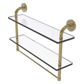  Remi Collection 22'' Two Tiered Glass Shelf with Integrated Towel Bar in Unlacquered Brass, 22'' W x 5'' D x 14'' H
