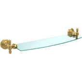  Retro Wave 18 Inch Glass Shelf, Unlacquered Brass
