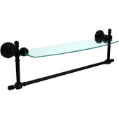  Retro Wave Collection 18 Inch Glass Vanity Shelf with Integrated Towel Bar, Matte Black