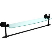  Retro Wave Collection 24 Inch Glass Vanity Shelf with Integrated Towel Bar, Matte Black