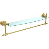  Retro Wave Collection 24 Inch Glass Vanity Shelf with Integrated Towel Bar, Unlacquered Brass